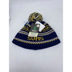 Vermont Originals SVMS Knit Pom Pom Beanie Hat Navy Yellow‎ Adult Unisex